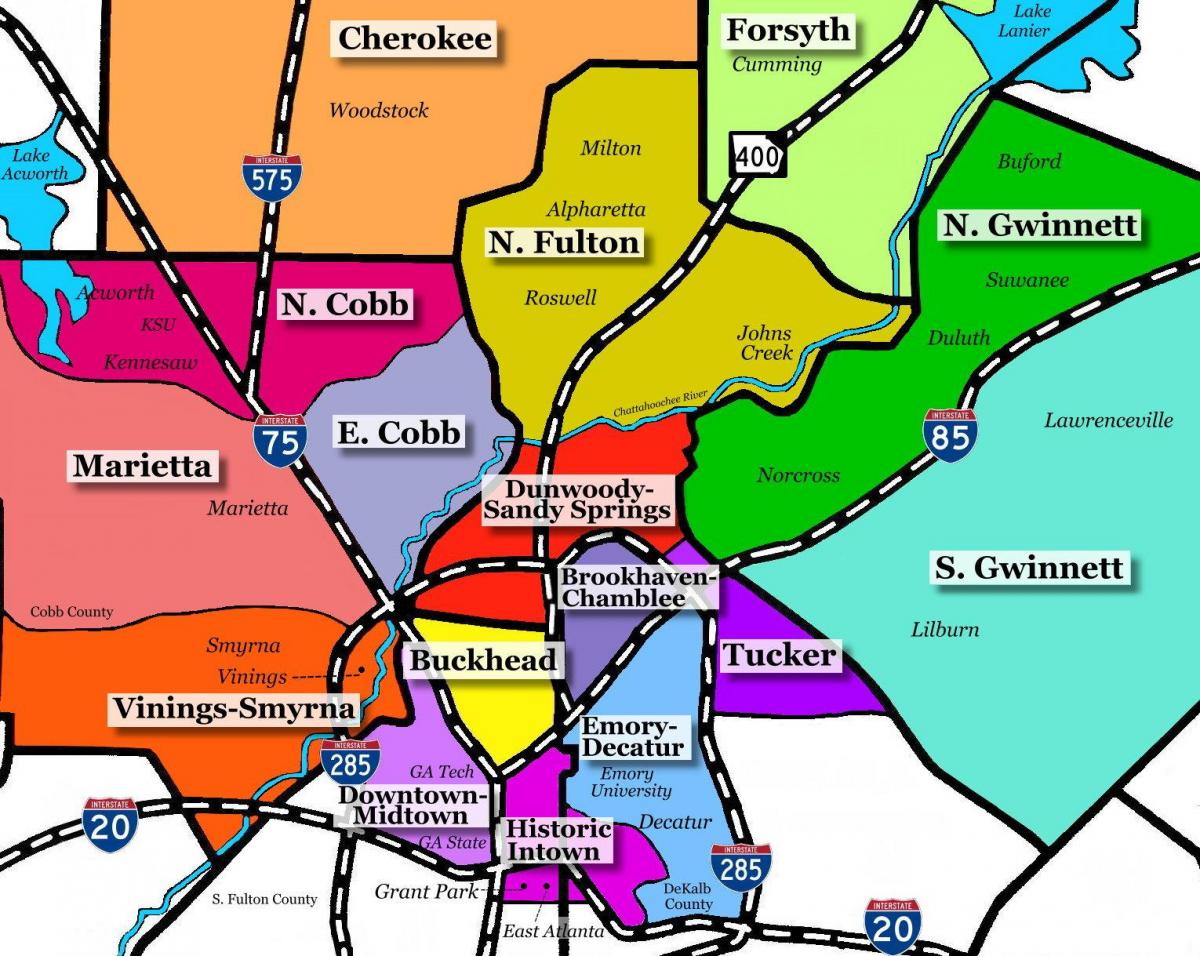 harta Atlanta suburbii